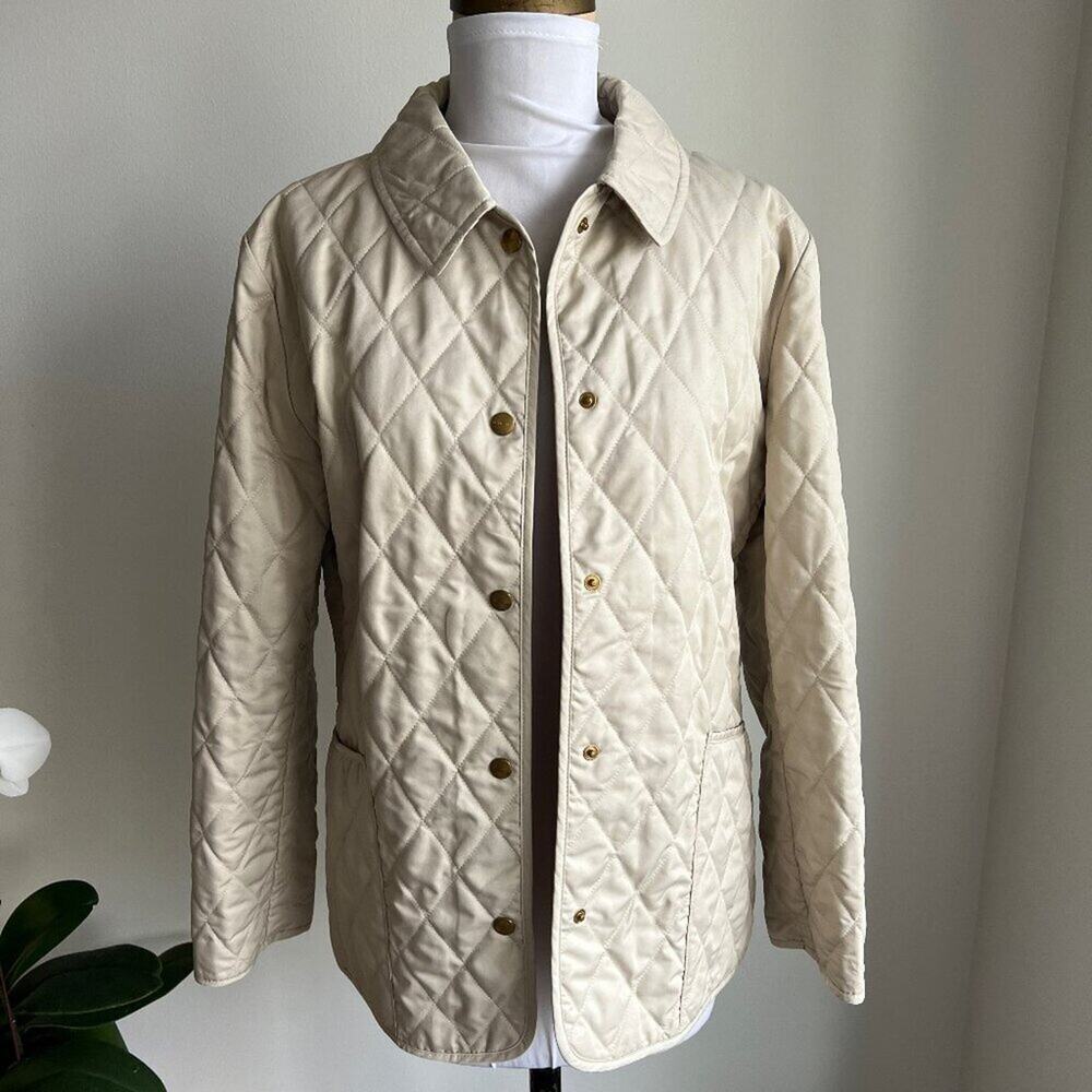 Burberry Classic Diamond Quilted Riding Jacket Tan Plaid Lining Preppy Small